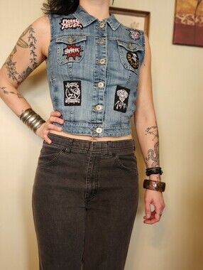 Custom Reworked Denim Metal Battle Vest Slipknot Gojira Sabbath Hard Rock Cafe
